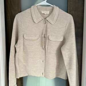 Sezane Betty cardigan in mottled beige crochet